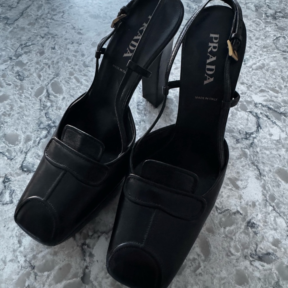 Vintage Prada Women's Black Leather Slingback Heels